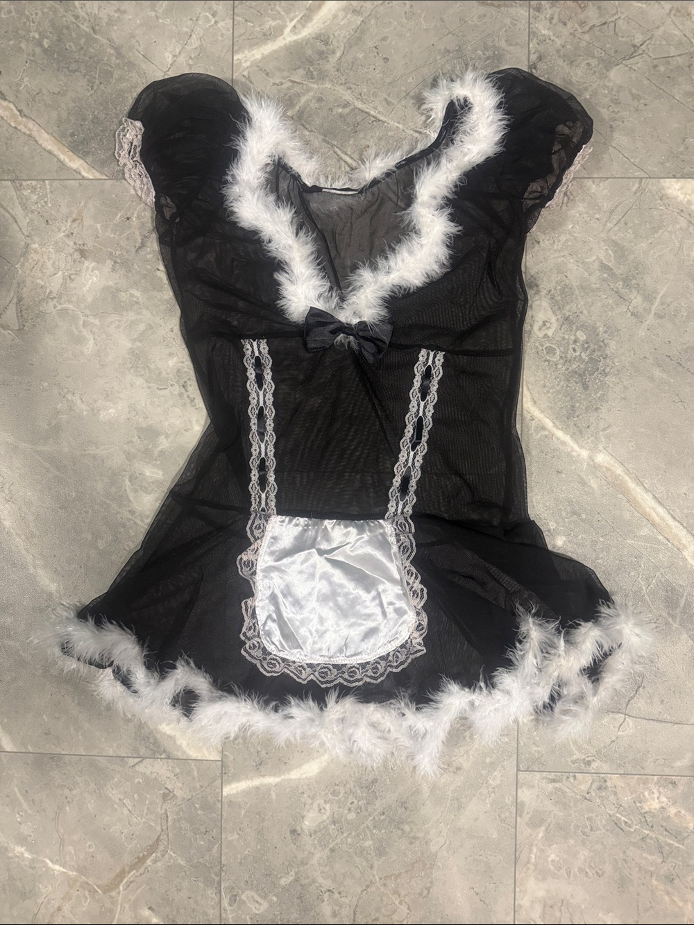 Black & White Feather Trim French Maid Babydoll - Brand Unspecified